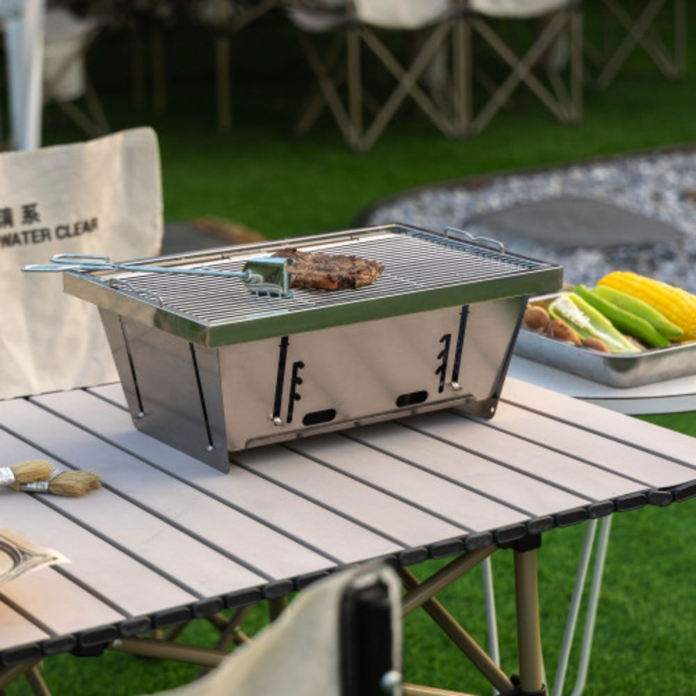 Foldable Outdoor Charcoal BBQ Grill Set for Picnics Patios and Camping