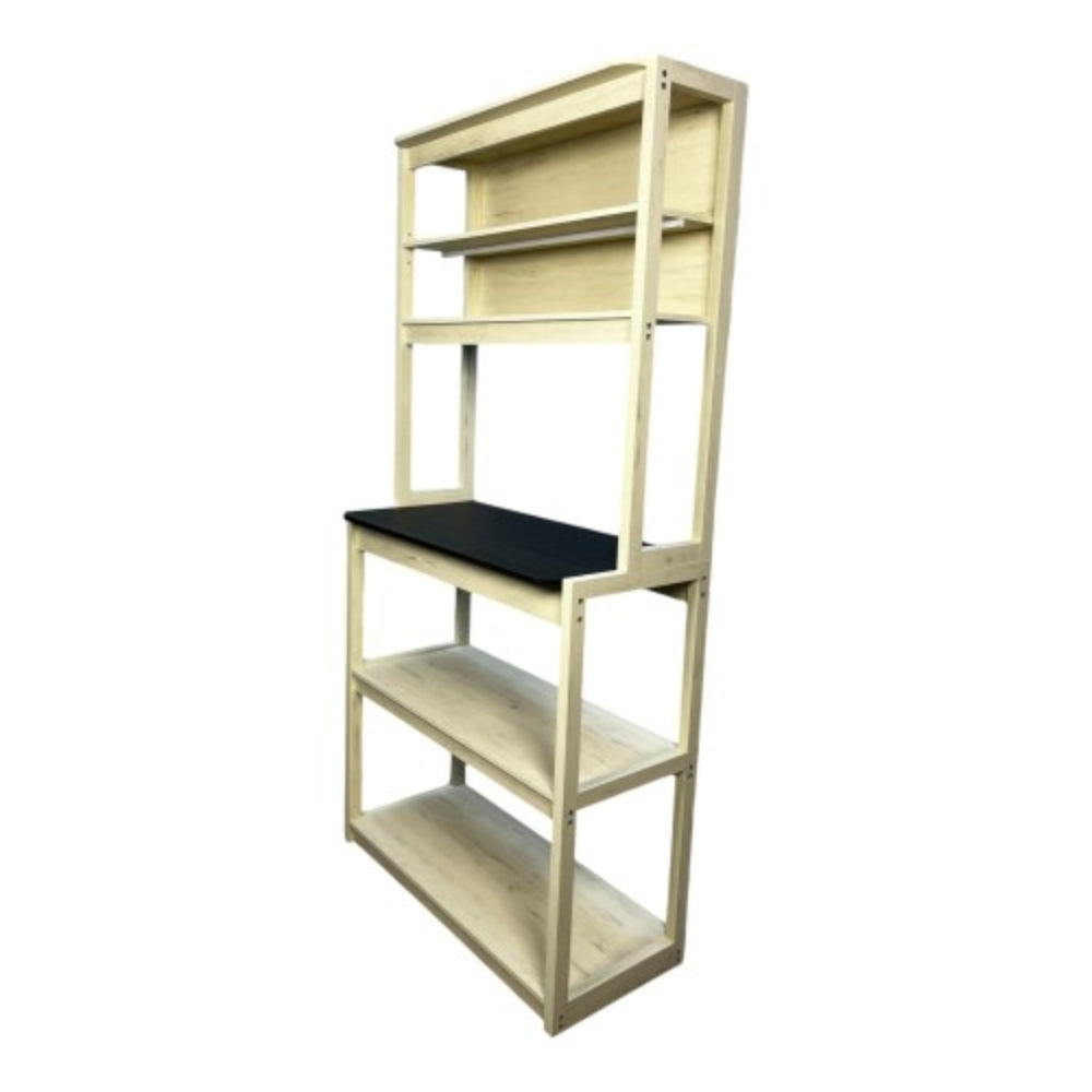 5 Tier White and Black Bakers Rack for Kitchen with Storage and Coffee Bar
