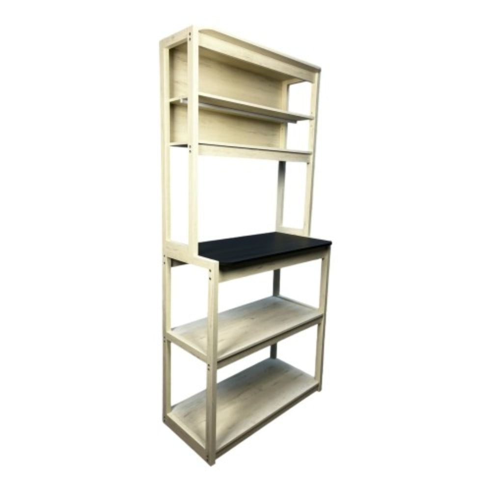 5 Tier White and Black Bakers Rack for Kitchen with Storage and Coffee Bar