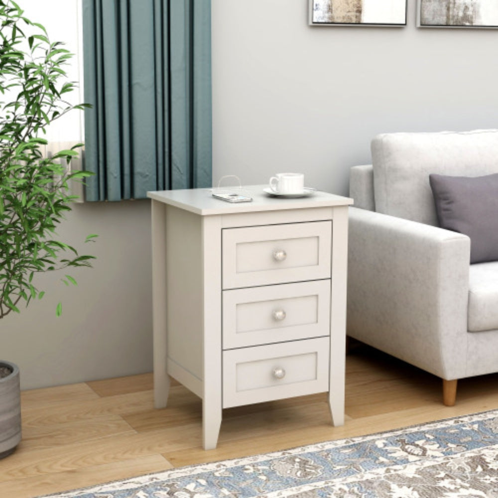 Modern 3 Tier White Drawers Nightstand with Charging Station USB Ports and Power Outlets