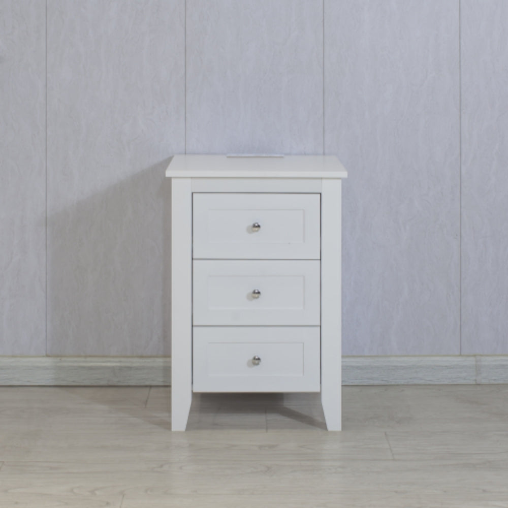 Modern 3 Tier White Drawers Nightstand with Charging Station USB Ports and Power Outlets