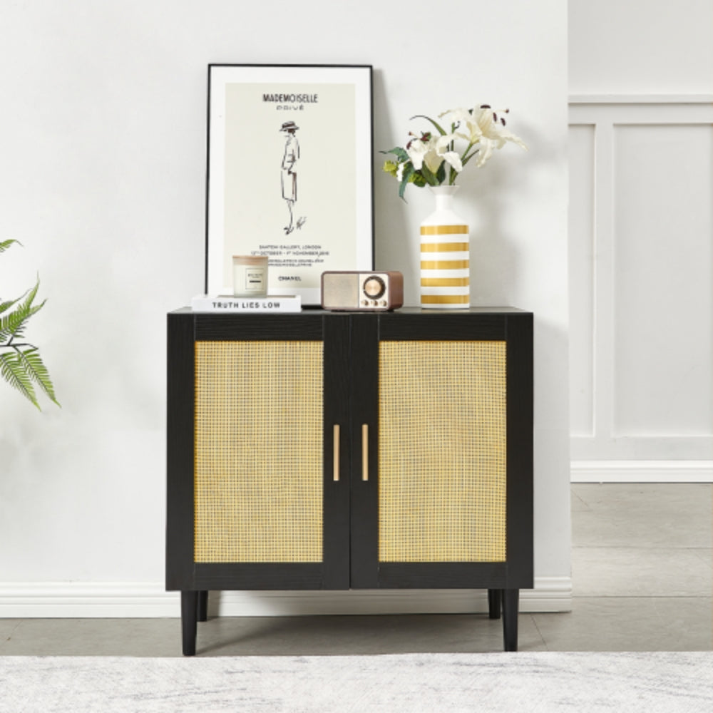 Modern Rattan Storage Cabinet with Adjustable Shelves