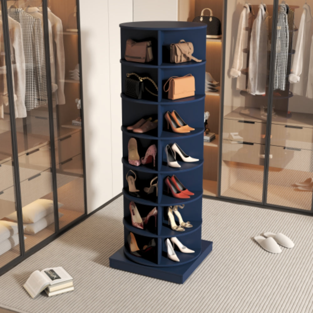 360 Degree Navy Blue Rotating Shoe Cabinet with 6 Layers