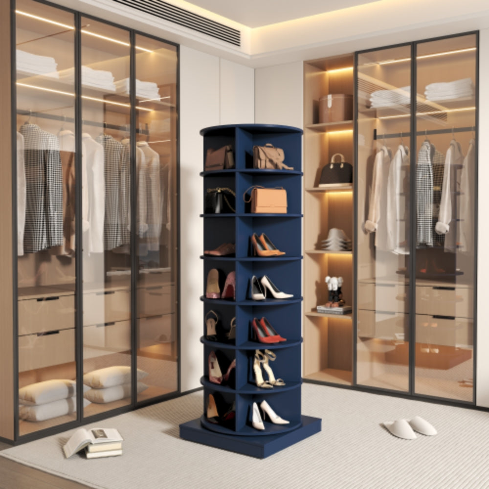 360 Degree Navy Blue Rotating Shoe Cabinet with 6 Layers