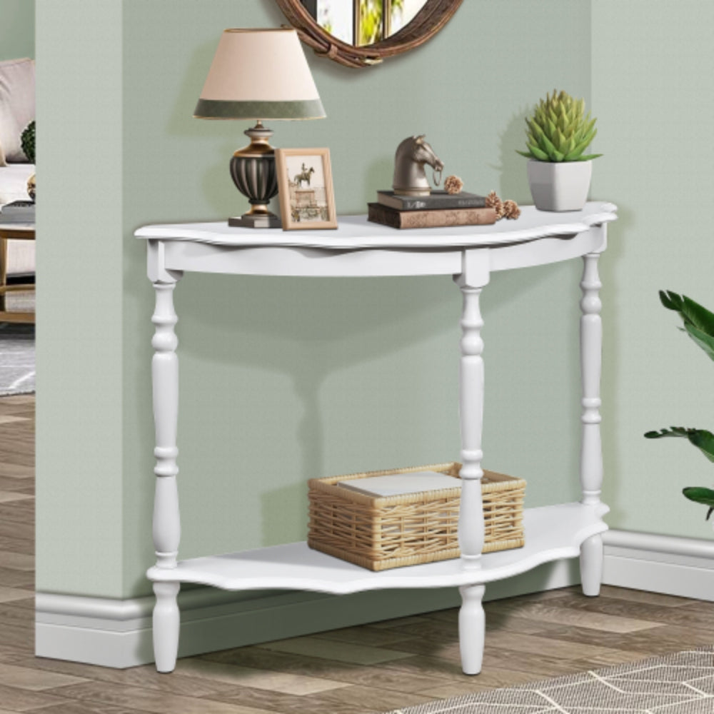 42 Inch Curved Half Moon Console Table with Cloud Design Top in Milk White