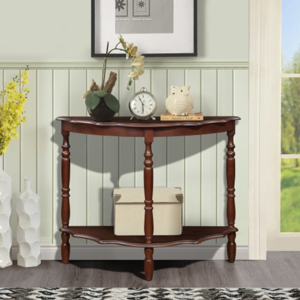 42 Inch Curved Half Moon Console Table with Cloud Design Top in Light Espresso