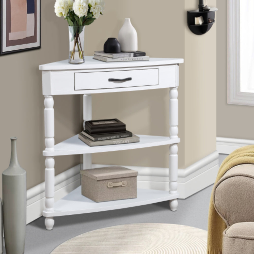 Small Triangle Corner Table 33.8 inches in Milk White Finish