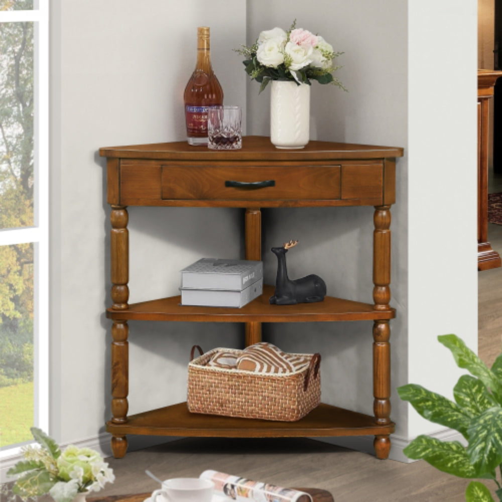 Small Triangle Corner Table 33.8 inches in Brown Finish