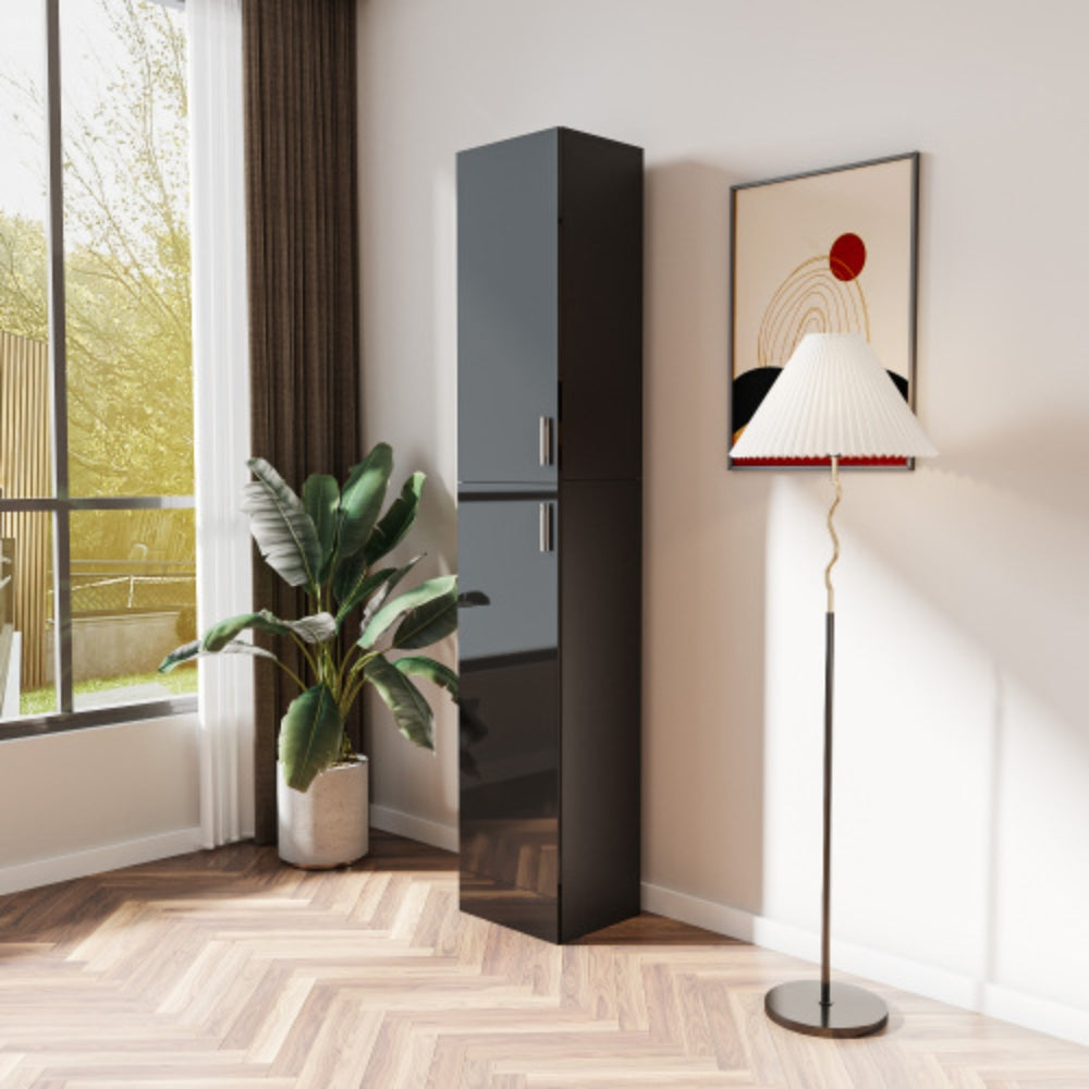 Modern Black Freestanding Cabinet with Adjustable Shelves and Two Doors