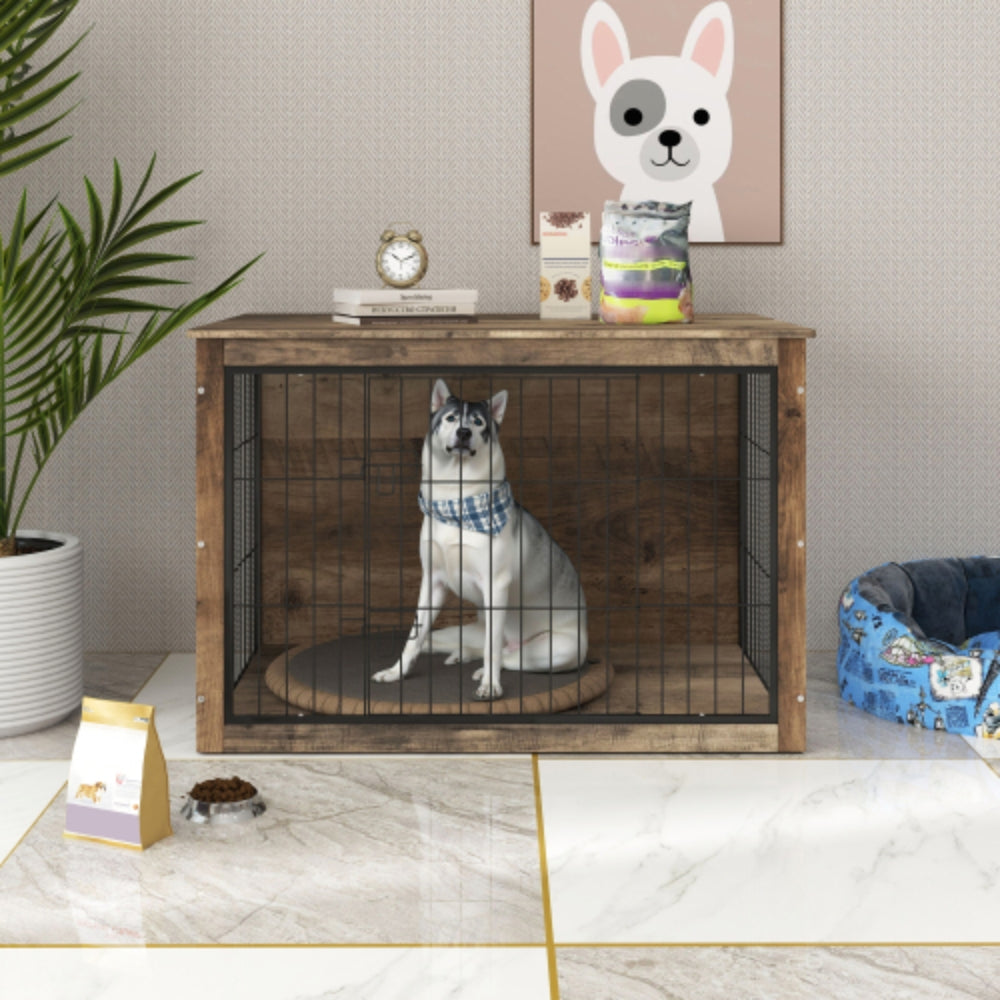 Stylish Wooden Dog Crate Furniture with Double Doors Large