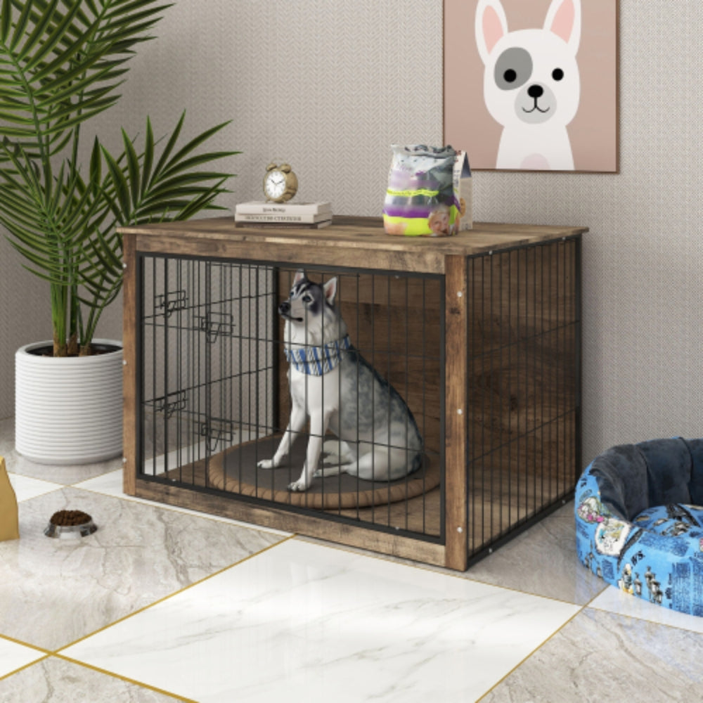Stylish Wooden Dog Crate Furniture with Double Doors Large