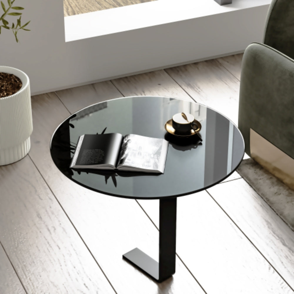 24 Inch Round Tempered Glass Table Top Black Glass Round Polished Edge