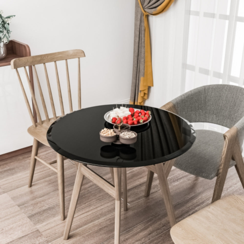 28 Inch Round Tempered Glass Table Top Black Glass Beveled Polished Edge