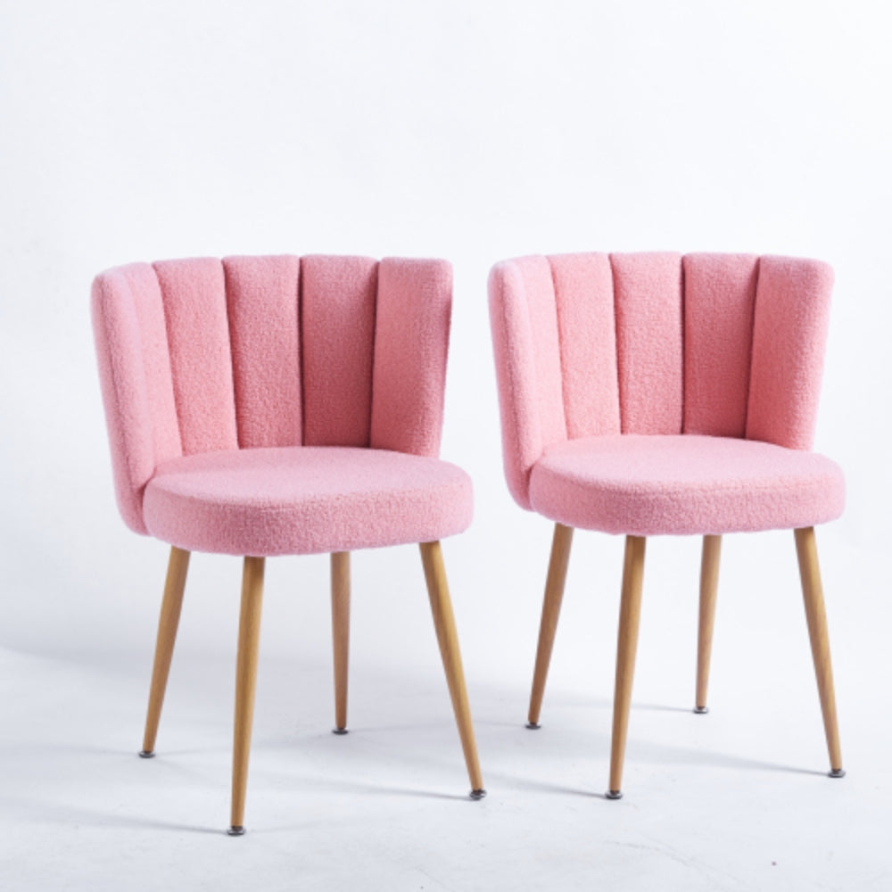 Set of 2 Pink Dining Chairs with Iron Tube Legs and Shorthair Cushions