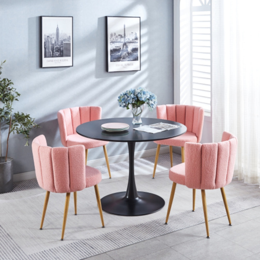 Set of 2 Pink Dining Chairs with Iron Tube Legs and Shorthair Cushions