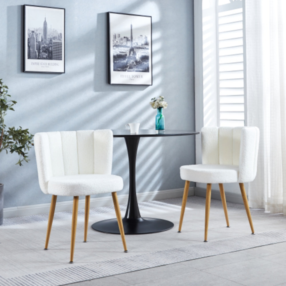 Set of 2 Modern White Dining Chairs with Iron Tube Legs and Short Hair Cushions