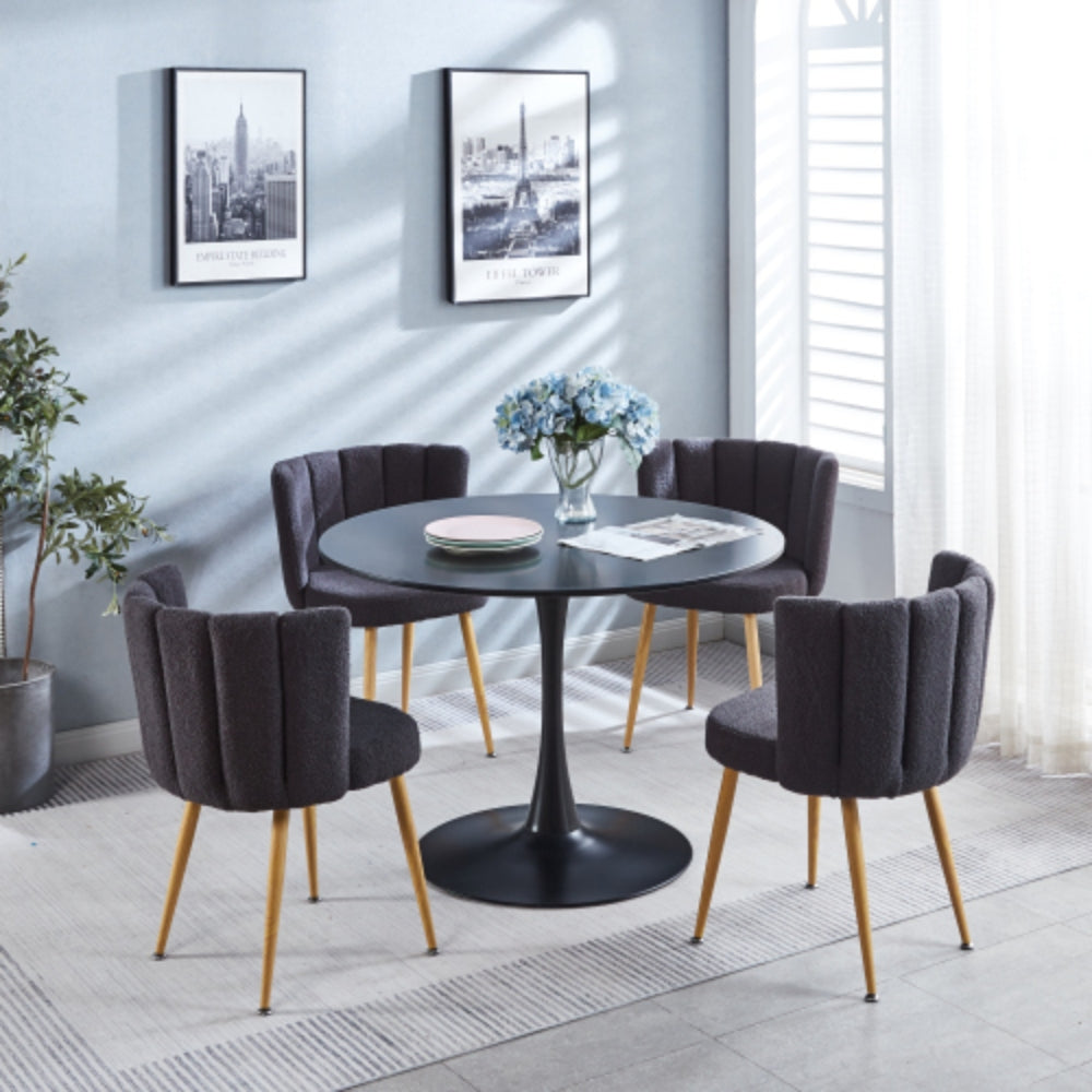 Set of 2 Modern Gray Dining Chairs with Iron Tube Wood Legs and Cushioned Backrest