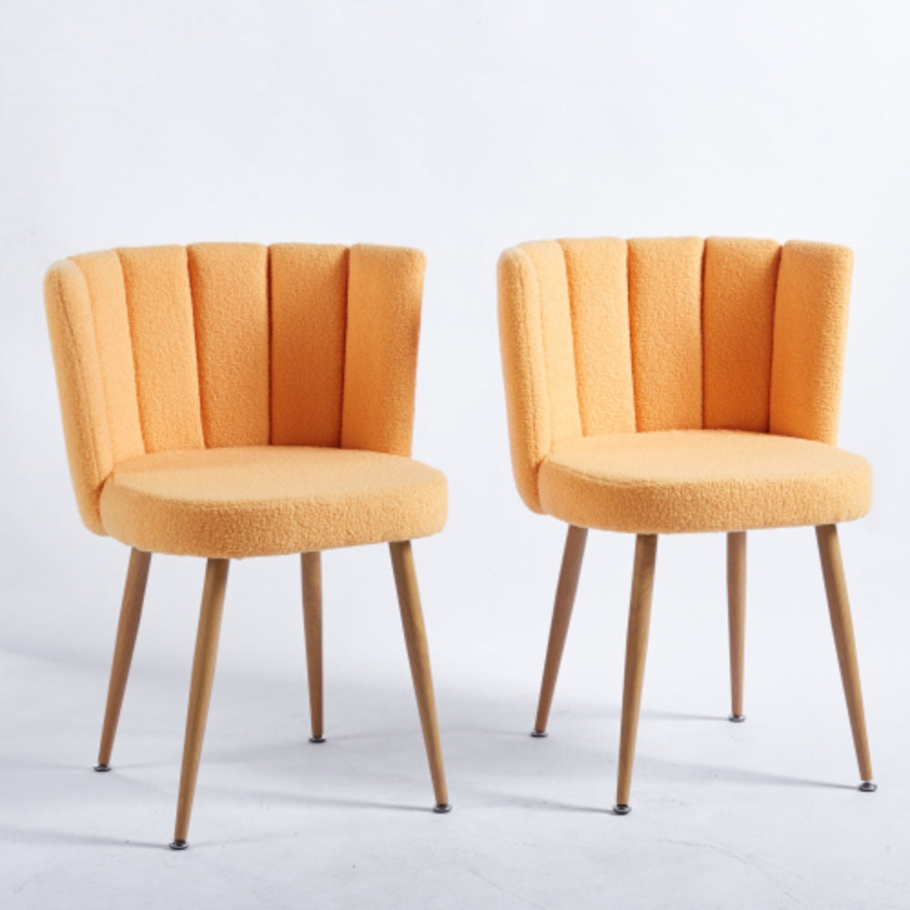 Set of 2 Modern Yellow Dining Chairs with Iron Tube Wood Legs