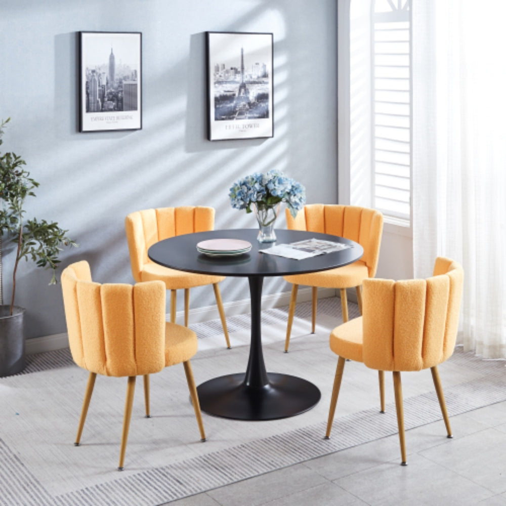Set of 2 Modern Yellow Dining Chairs with Iron Tube Wood Legs