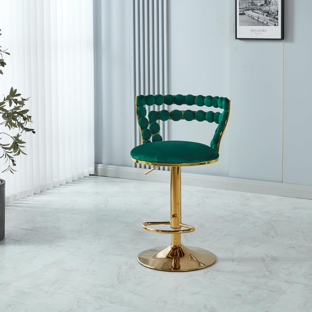 Set of 2 Modern Green Bar Chairs with Gold Iron Legs