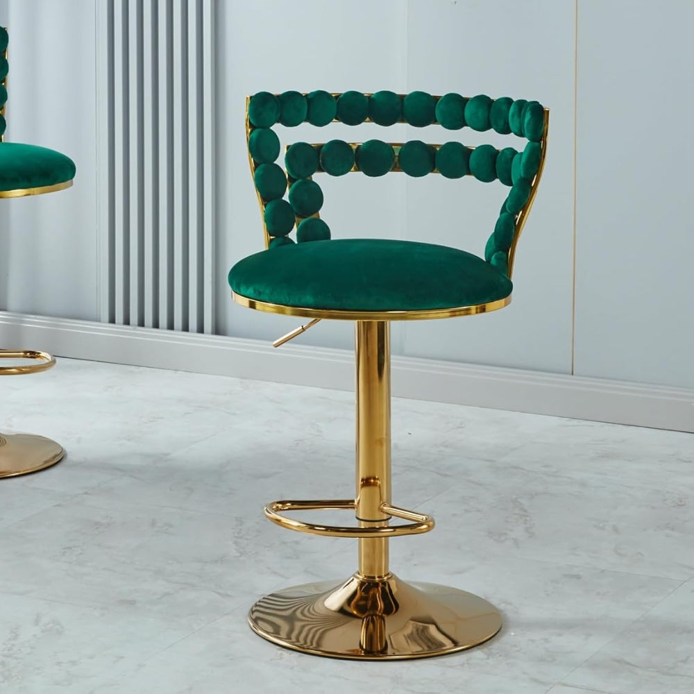 Set of 2 Modern Green Bar Chairs with Gold Iron Legs