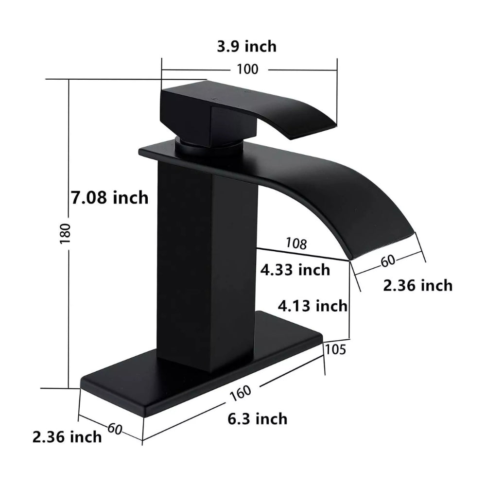 Modern Waterfall Spout Single Handle Bathroom Vanity Sink Faucet - Black