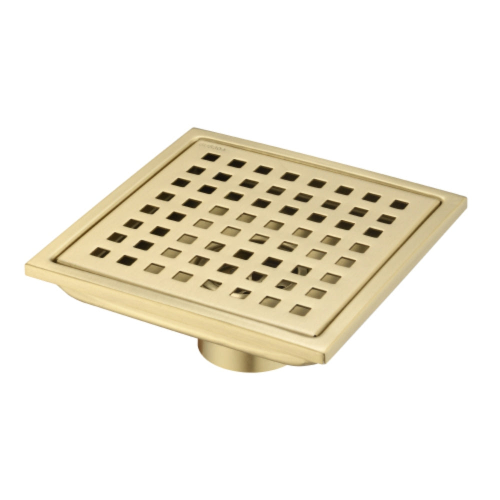 Modern 6-Inch Square Shower Floor Drain - Gold