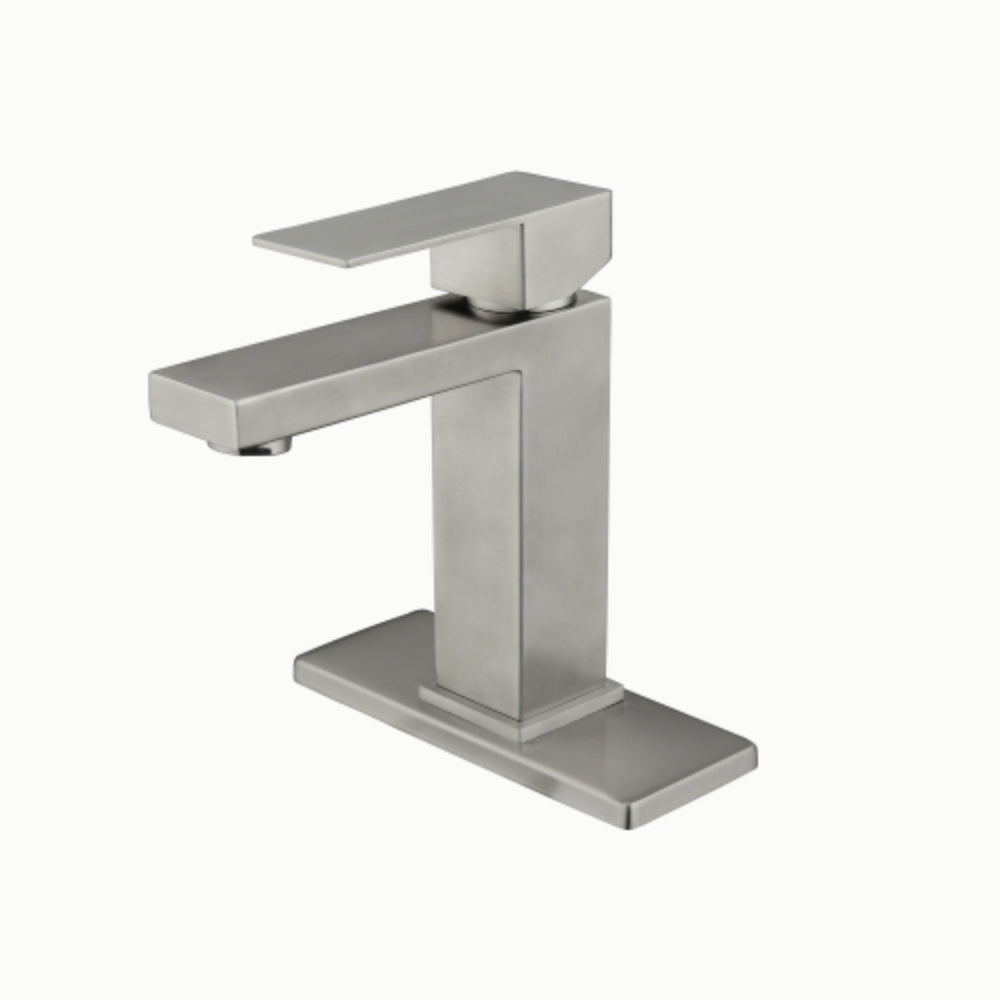 Sleek White Waterfall Spout Single Handle Bathroom Vanity Sink Faucet - Silver