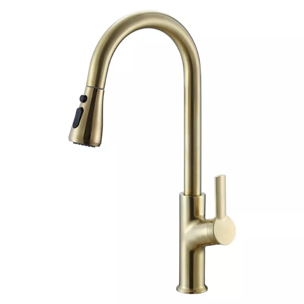 Convenient Kitchen Faucet with Pull-Out Spray Head - Gold