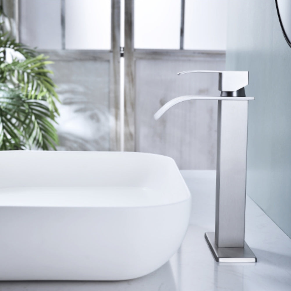 Waterfall Spout Bathroom Faucet Single Handle Bathroom Vanity Sink Faucet - Silver