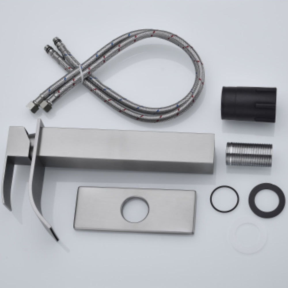 Waterfall Spout Bathroom Faucet Single Handle Bathroom Vanity Sink Faucet - Silver
