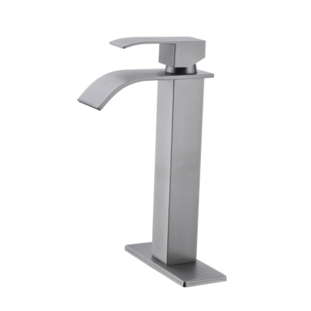 Waterfall Spout Bathroom Faucet Single Handle Bathroom Vanity Sink Faucet - Silver