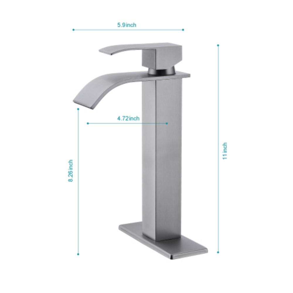 Waterfall Spout Bathroom Faucet Single Handle Bathroom Vanity Sink Faucet - Silver