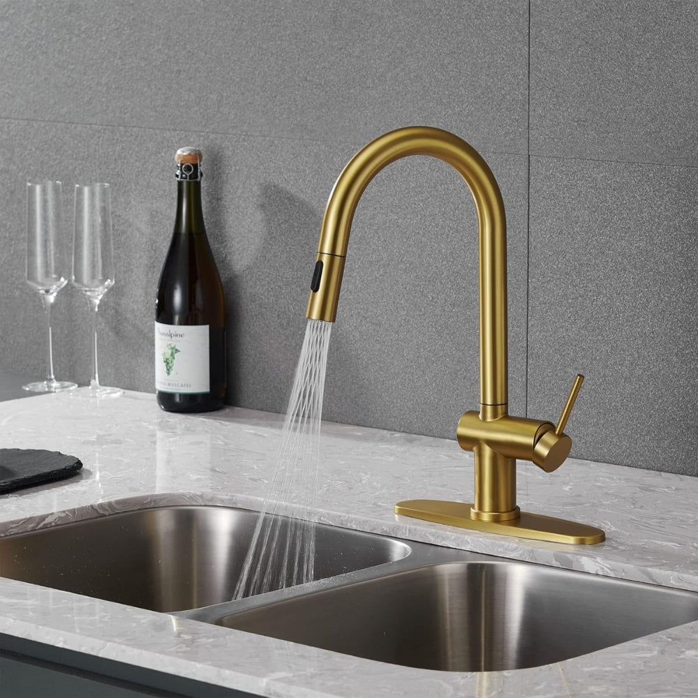 Convenient Kitchen Faucet with Pull-Down Sprayer - Gold