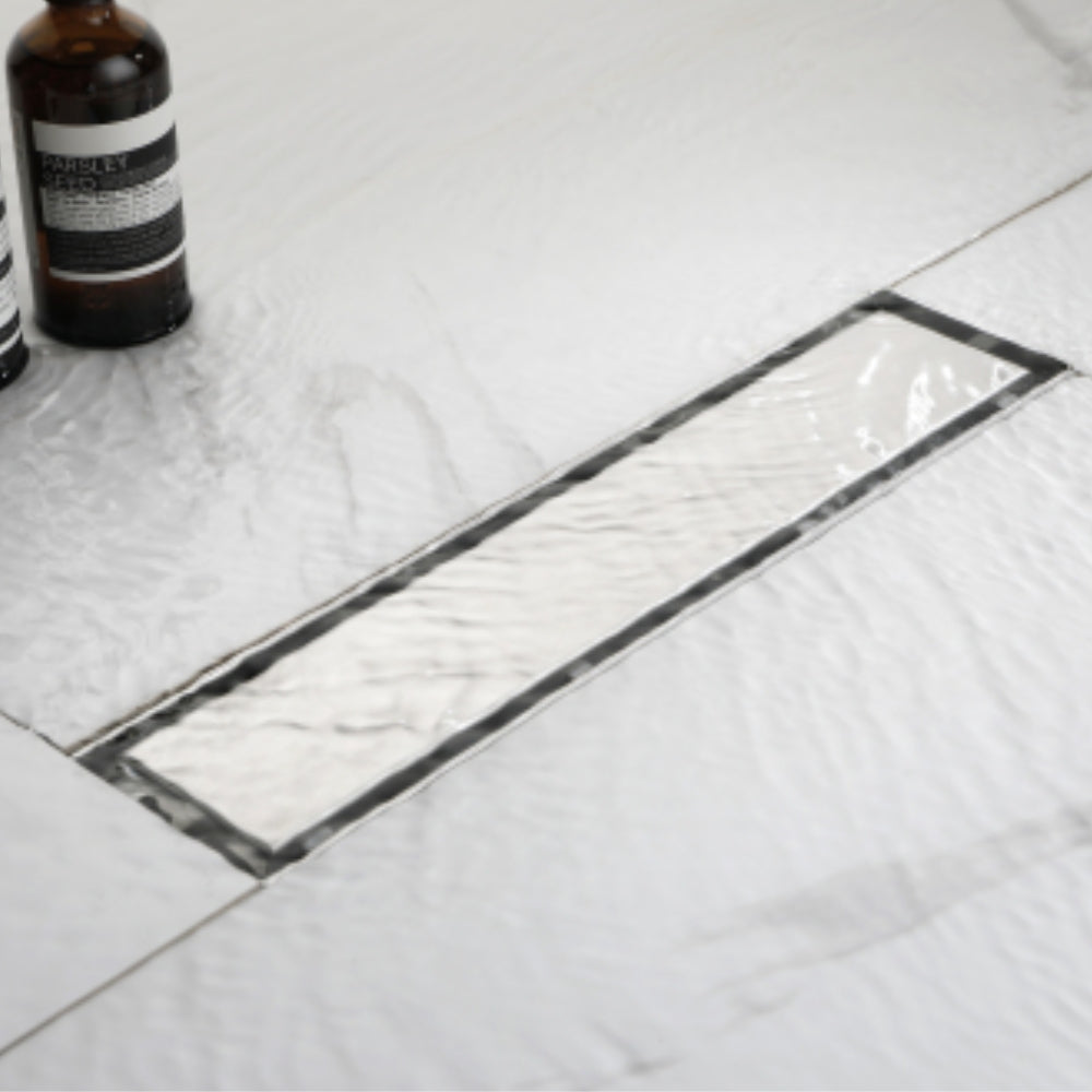 Sleek 12-Inch Brushed Nickel Linear Shower Drain with Removable Quadrato Pattern Grate
