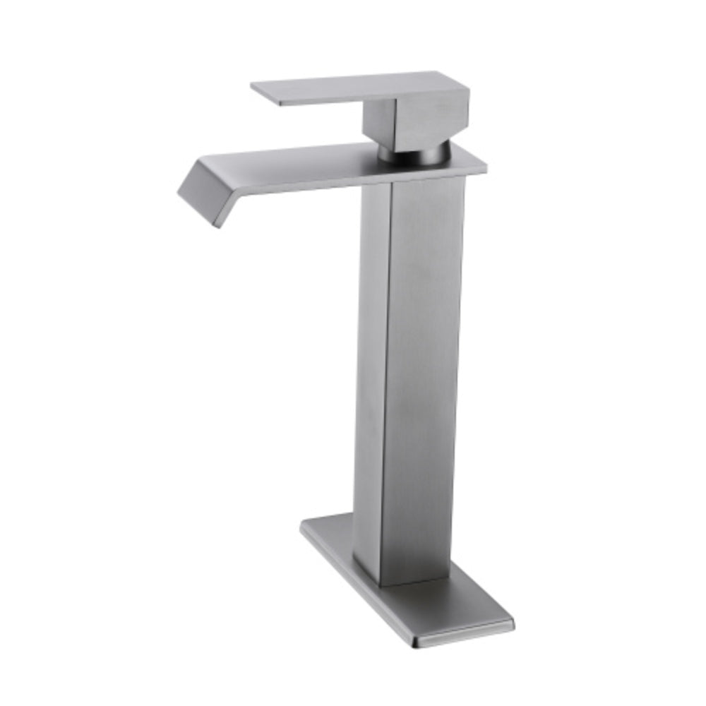 Brushed Nickel Handle Waterfall Spout Bathroom Faucet
