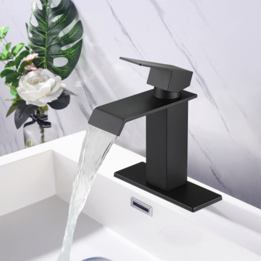 Matte Black Waterfall Bathroom Faucet with Single Handle