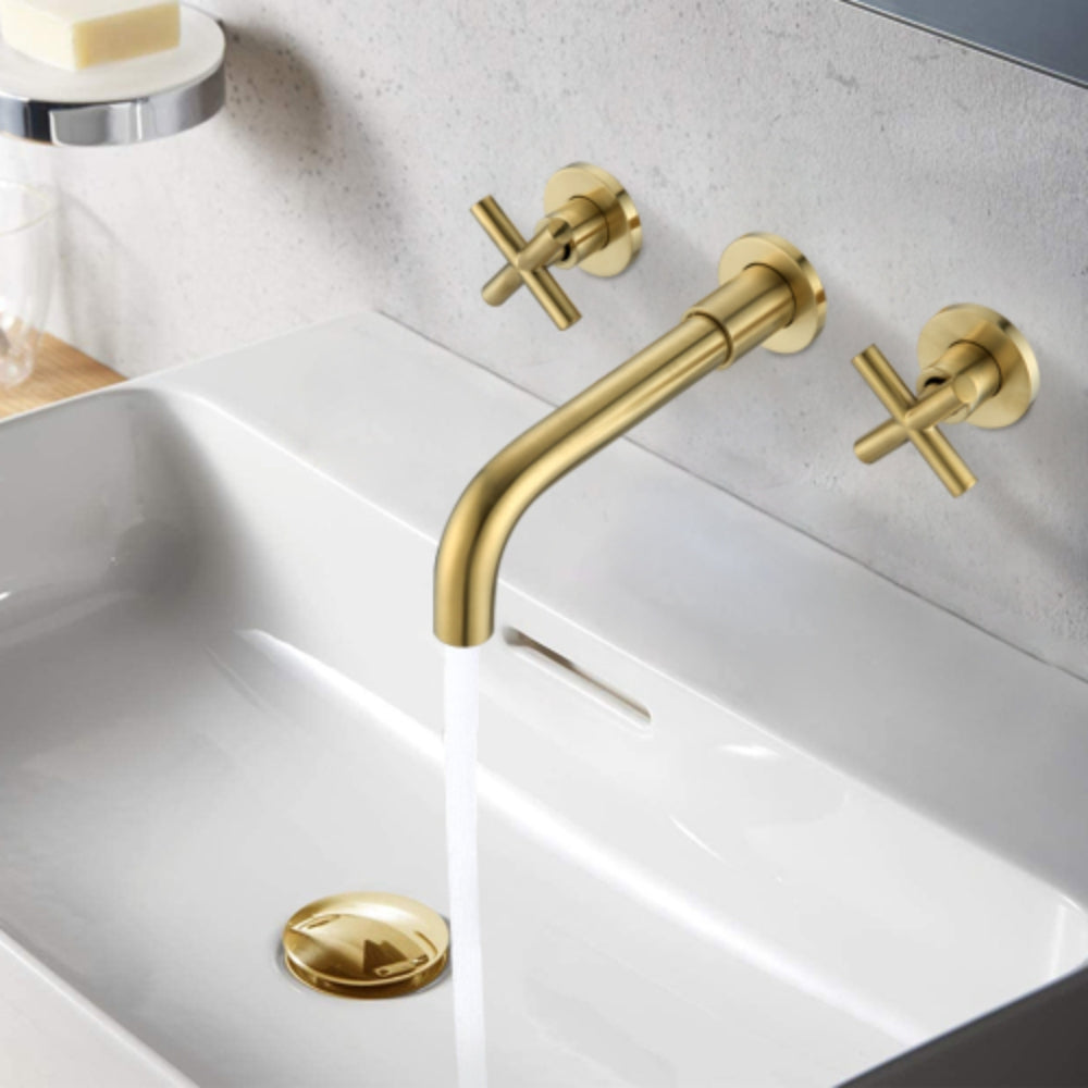 Modern Gold Wall Mounted Bathroom Sink Faucet