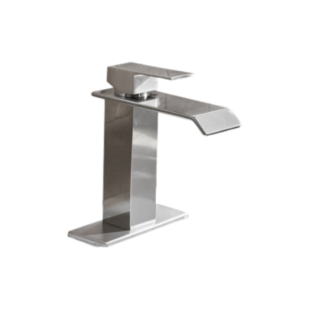 Brushed Nickel Handle Waterfall Spout Bathroom Faucet