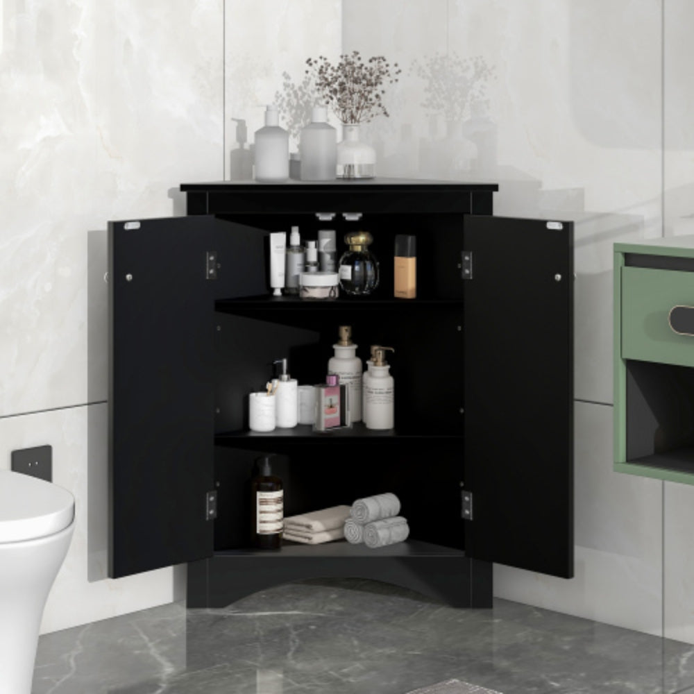 Triangle Freestanding Cabinet with Adjustable Shelves - Black