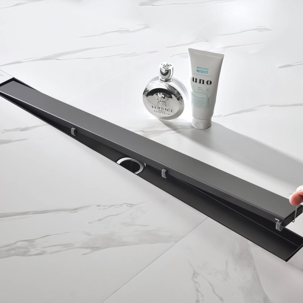 Linear Shower Drain with Removable Quadrato Pattern Grate