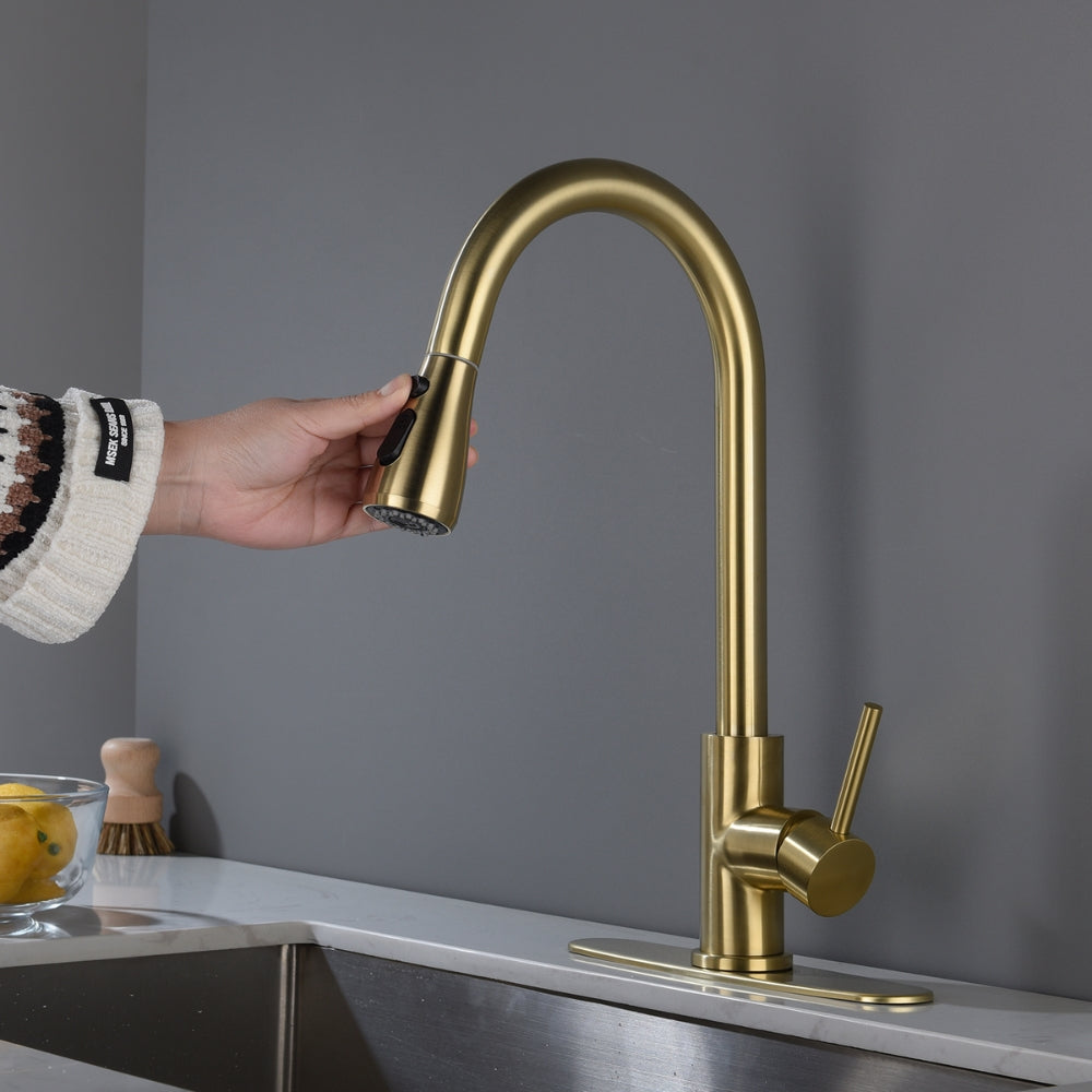 Pull Out Sprayer Kitchen Faucet - Gold