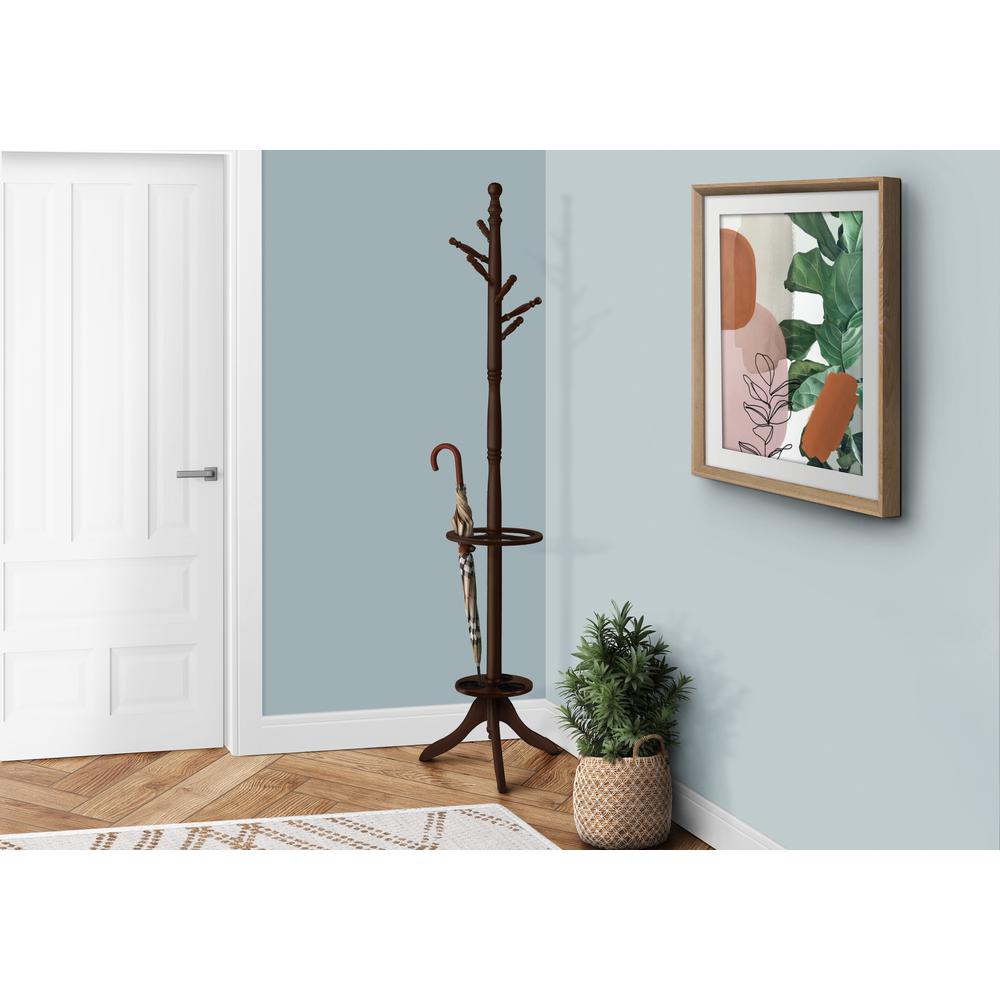 Coat Rack, Hall Tree, Free Standing, 6 Hooks, Entryway, 71H, Umbrella Holder