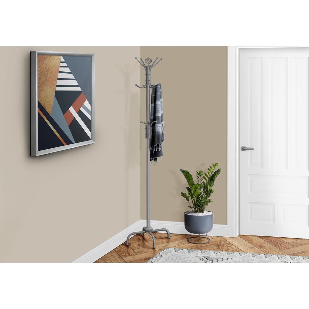 Coat Rack, Hall Tree, Free Standing, 12 Hooks, Entryway, 70H, Bedroom, Grey