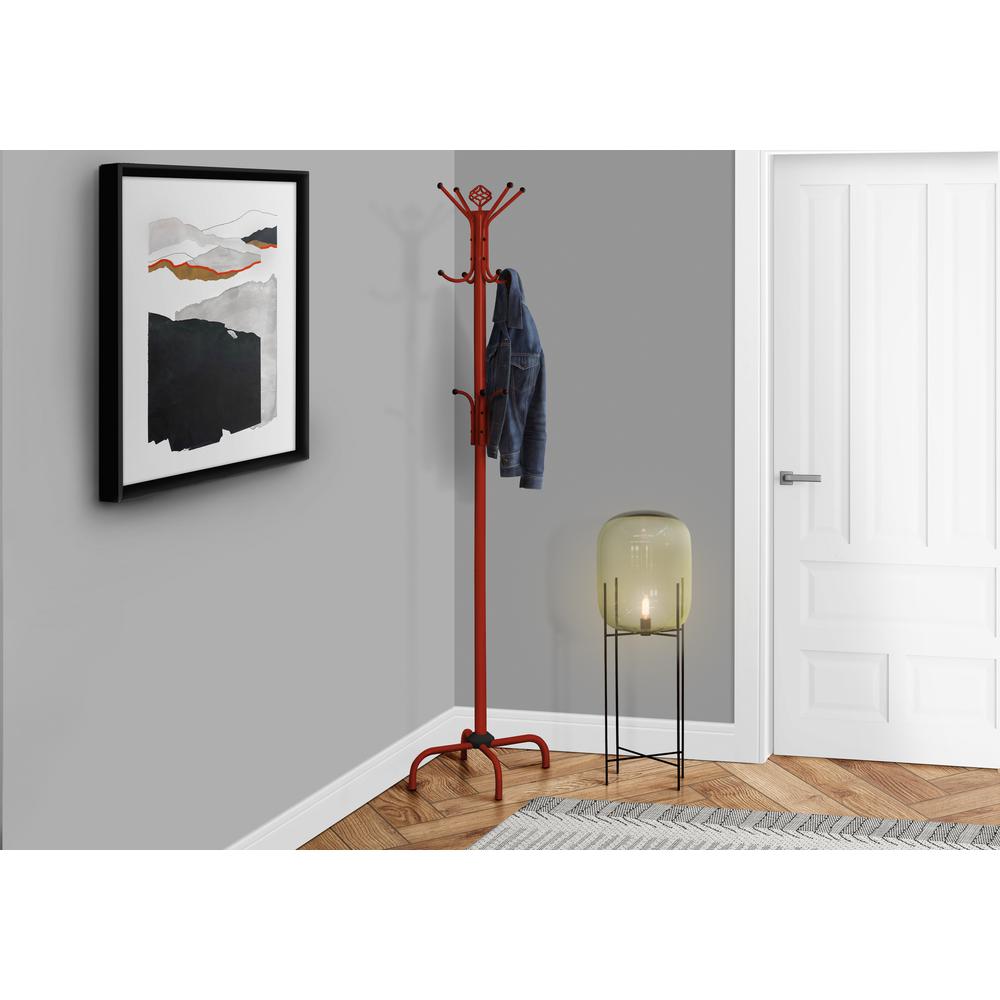 Coat Rack, Hall Tree, Free Standing, 12 Hooks, Entryway, 70H, Bedroom, Red