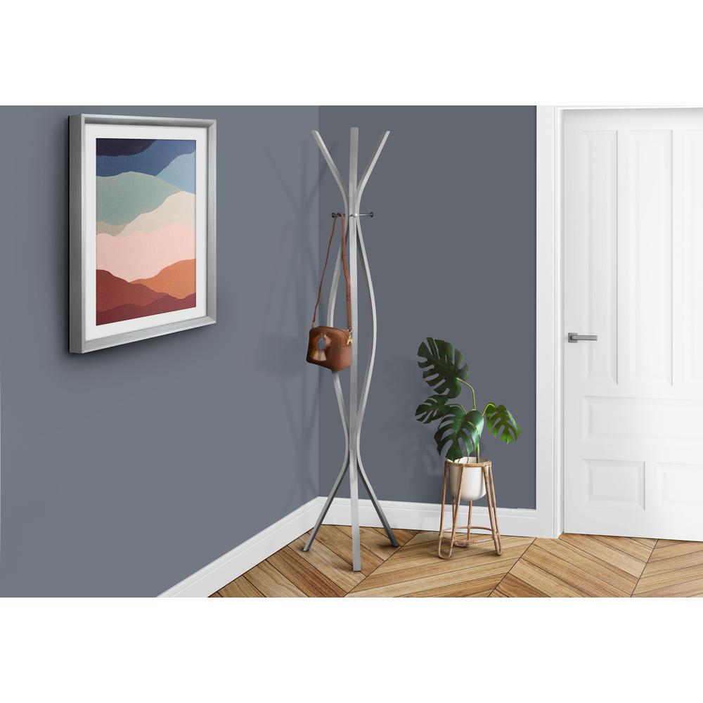 Coat Rack, Hall Tree, Free Standing, 3 Hooks, Entryway, 72H, Bedroom, Grey