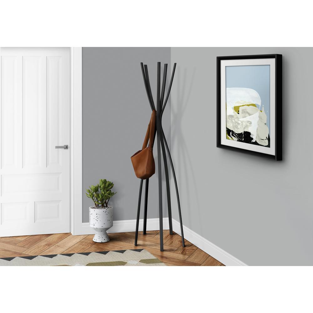 Coat Rack, Hall Tree, Free Standing, 5 Hooks, Entryway, 72H, Bedroom, Black