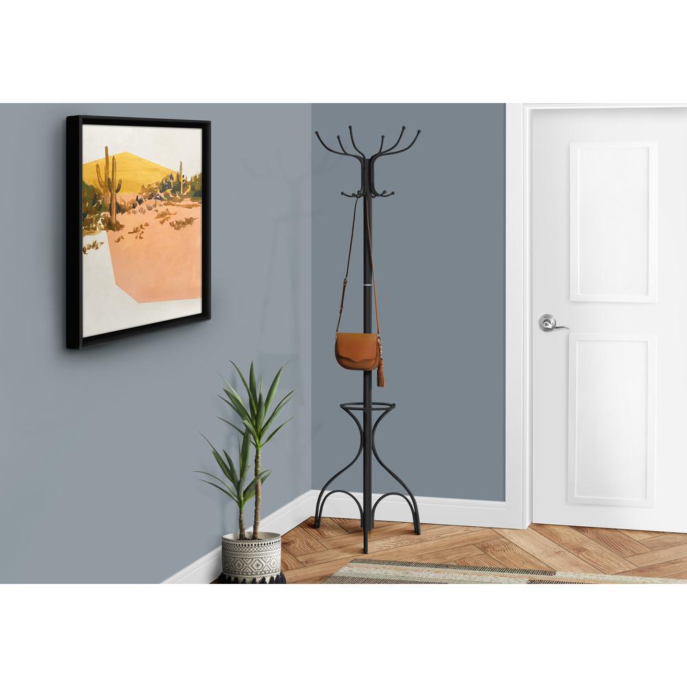 Coat Rack, Hall Tree, Free Standing, 12 Hooks, Entryway, 70H, Umbrella Holder
