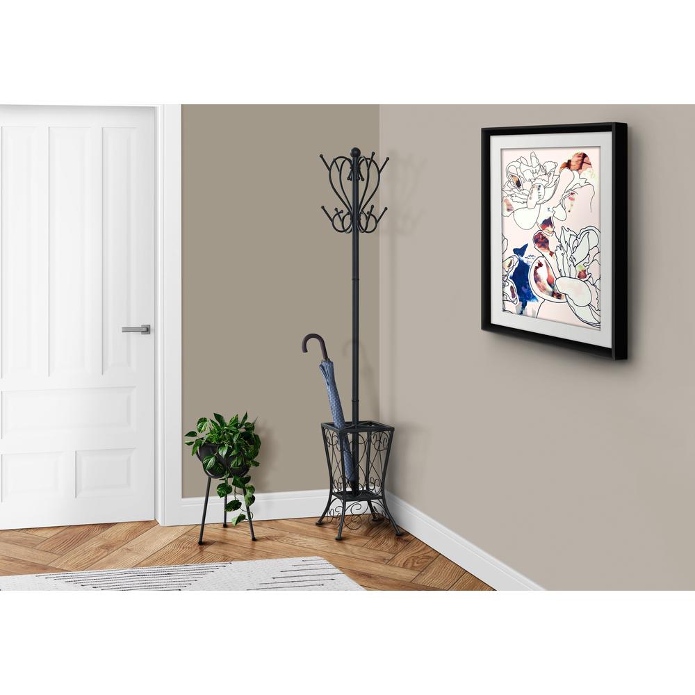 Coat Rack, Hall Tree, Free Standing, 8 Hooks, Entryway, 71H, Umbrella Holder