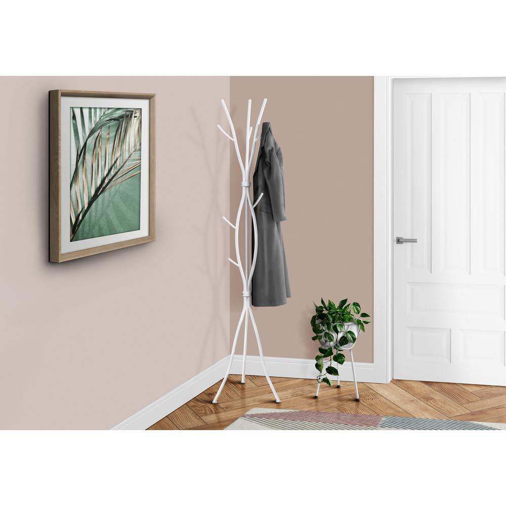 Coat Rack, Hall Tree, Free Standing, 11 Hooks, Entryway, 74H, Bedroom, White